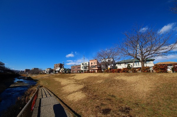 三沢川親水公園(三沢川の穏やかな流れのなか、中州での水遊び、魚や川エビやドジョウなどの生き物観察などを楽しむことができます。)