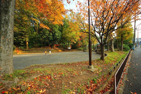 上山町公園(公園奥は上山ふれあいの樹林に続いています。自然を感じることが出来き、お散歩すると気持ち良さそうです。)