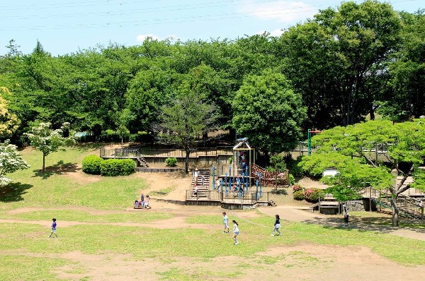 岸根公園(徒歩圏内にある自然豊かな大規模公園。園内には大型遊具や広い芝生広場などがありのびのび遊べます。)