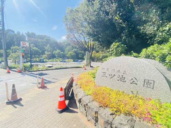 三ツ池公園(春には1600本の桜が開花する名所。テニスコート、プール、ロング滑り台等があり1日中楽しめる大型公園)